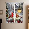 Set Of 2 Christmas Red Bird Printed Curtains Pole Bag Home Decoration Room Curtain Polyester