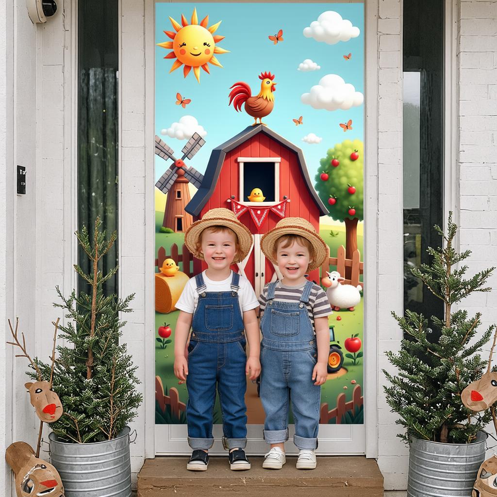 Farm Animal Banner Cute Animal Figures Farm Background Farmyard Background Colorful Farm  Barnyard Backdrop For Kids