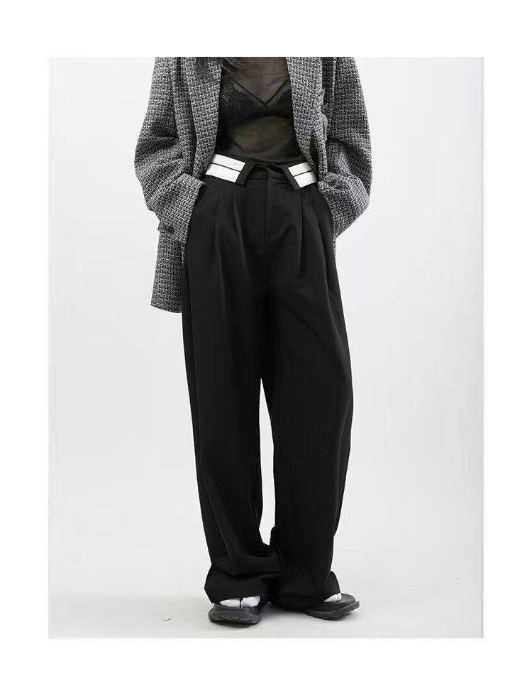 2025 Women's High-Waist Wide Leg Trousers: Designer Contrast Color Slim Fit for Spring & Autumn