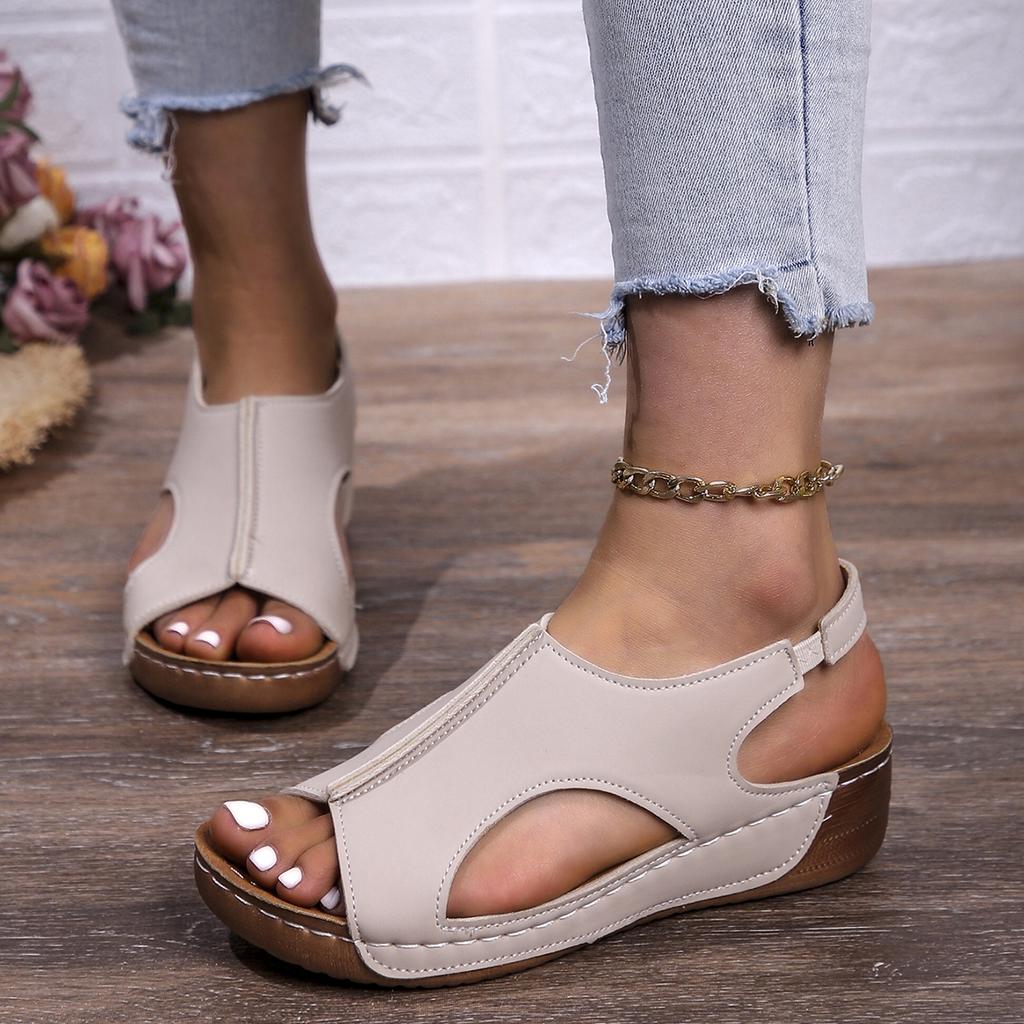 Fashion Women Wedge Sandals Premium Orthopedic Open Toe Sandals Vintage Anti-Slip Leather Casual Female Platform Retro Shoes 36- 43