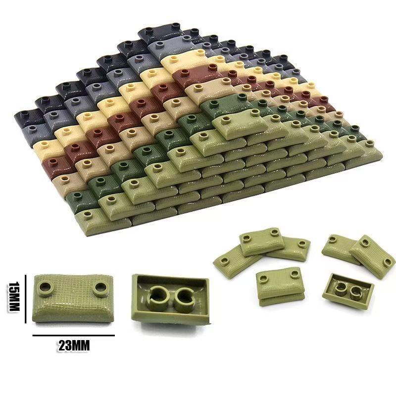 Mattoncini, sacchi di sabbia militari con piccole particelle, bunker, ostacoli e accessori per scene di trincea.
