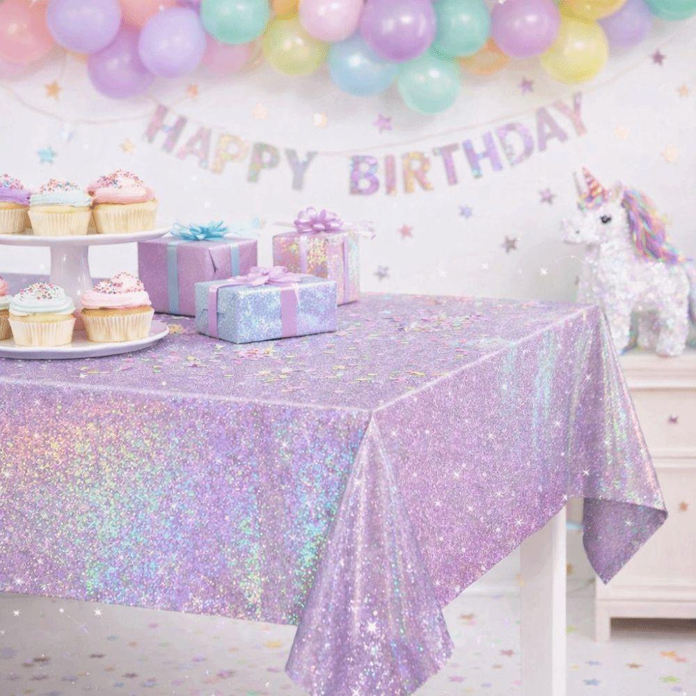 2Pcs Iridescent Effect Rectangle Table Covers Birthday Tablecloth Bachelorette Party