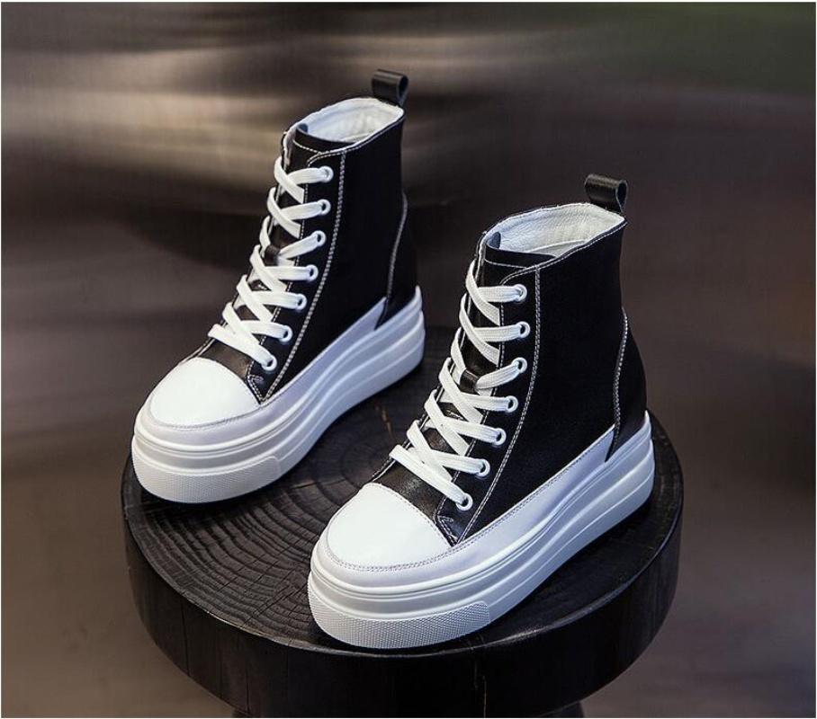 

OCQBI 8cm Genuine Leather Platform Sneakers Wedge Shoes For Women Spring Autumn Winter Women ankle Boots Casual Shoes 39