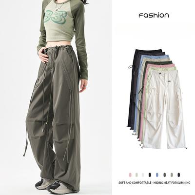 Quick Drying Straight Leg Cargo Pants for Women Summer Fashion Loose Casual Wide Leg Pants