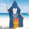 1pc Cute Cat Stack Surf Poncho Towel, Polyester Hooded Beach Changing Robe, Cartoon Cat Star Print Swim Poncho, Adult & Kids Bea