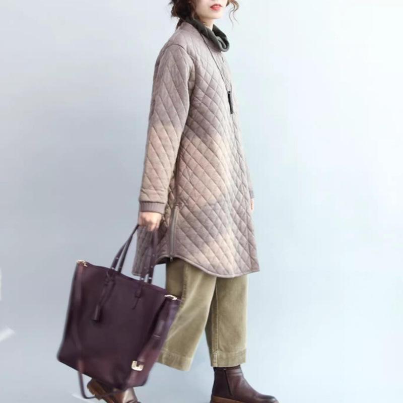 Diamond Quilted Chinese Style Women's Mid-Length Cotton Jacket - Retro, Simple, and Versatile