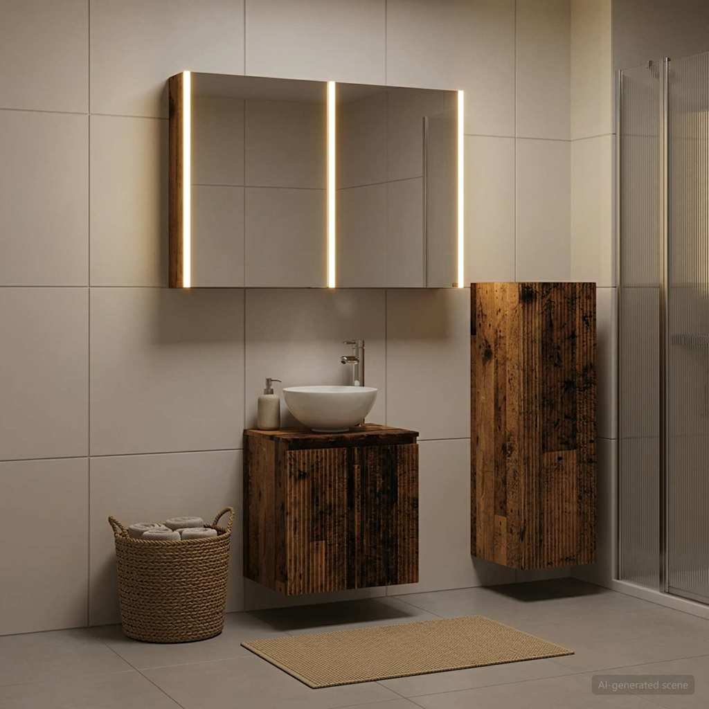 Bathroom Furniture Set 4 Pcs Reclaimed Wood Engineered Wood and Glass