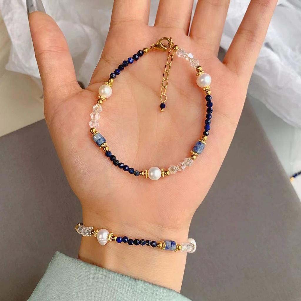 New Design 100% Natural Freshwater Pearl & Lazurite Stone 14K Gold Filled Female Set For Women Necklace Bracelet Gifts