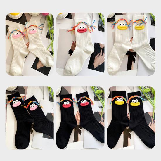 Funny Face Socks Cartoon Crew Socks with Colorful Braids Sausage Lips Cute Silly Socks for Women Girls Birthday Festive Gifts