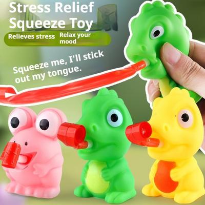 Frog Tongue Out Dinosaur Pinch Music Sound Gift Toy Decompression Doll