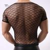 Night Club Men Short Sleeve Mesh T-Shirt See-through Openwork Top