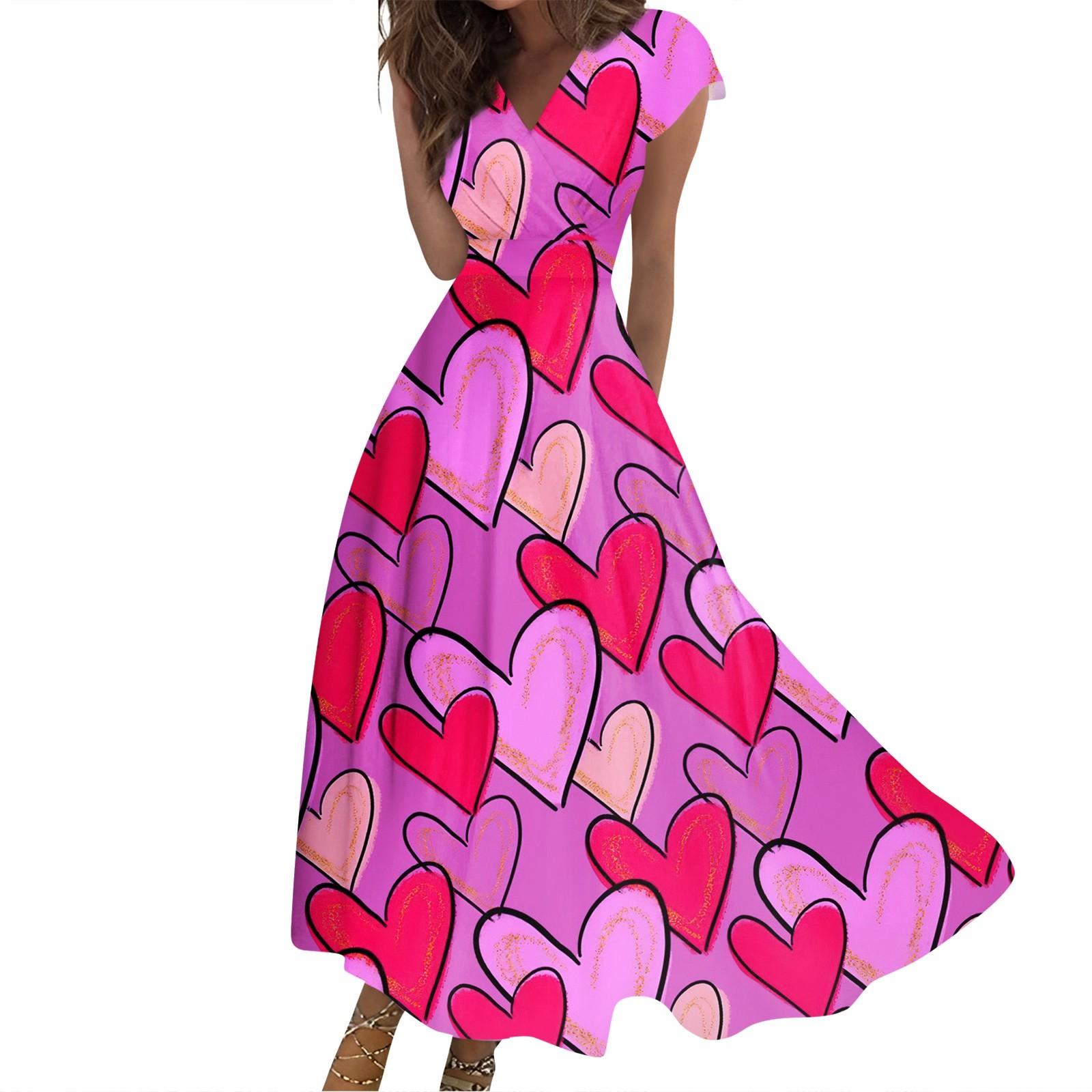 

Женское длинное повседневное платье весна-лето с коротким рукавом V-образным вырезом и заниженной талией с принтом XXL