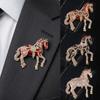 Luxury Zodiac Animal Lapel Pins Rhinestone Metal Badge Pin Strong Horse Brooches  for Women