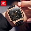 OLEVS 9950 Trend Brand Original Men's Watches Square Waterproof Chronograph Quartz Watch Luminous Leather Strap Male Wristwatch