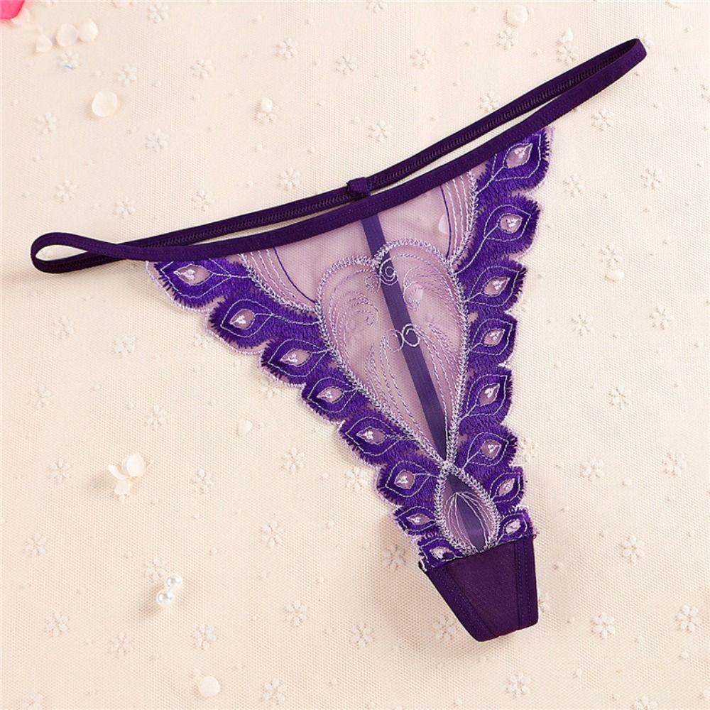 Thin Belt Sexy Mesh Thongs Cotton Crotch Transparent T-Pants Lace Embroidered Panties  Anniversary