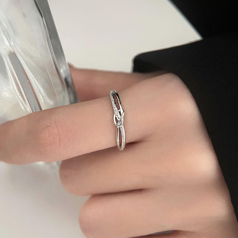 Women's S999 Sterling Silver Starry Knotted Ring - Light Luxury, Adjustable Open Design, Perfect for Index Finger or Best Friend Gift