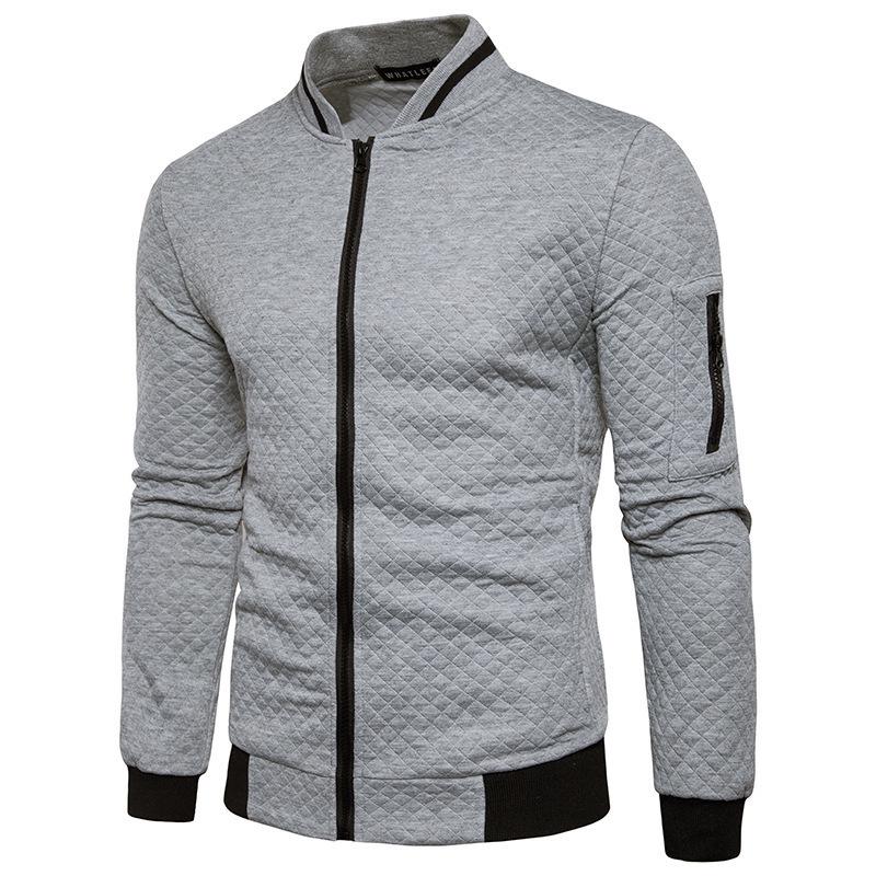 

2026 Men s Stand Collar Zip-Up Plaid Sweatshirt Cardigan M серый