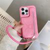 For iPhone 15 Pro Max Case Zipper Card Holder Mirror Snake Texture PU+PC Back Cover with Lanyard