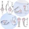Original 925 Sterling Silver Pink Heart Zircon Cute Pet Paw Hoop Earrings For Women Party Jewelry Gift