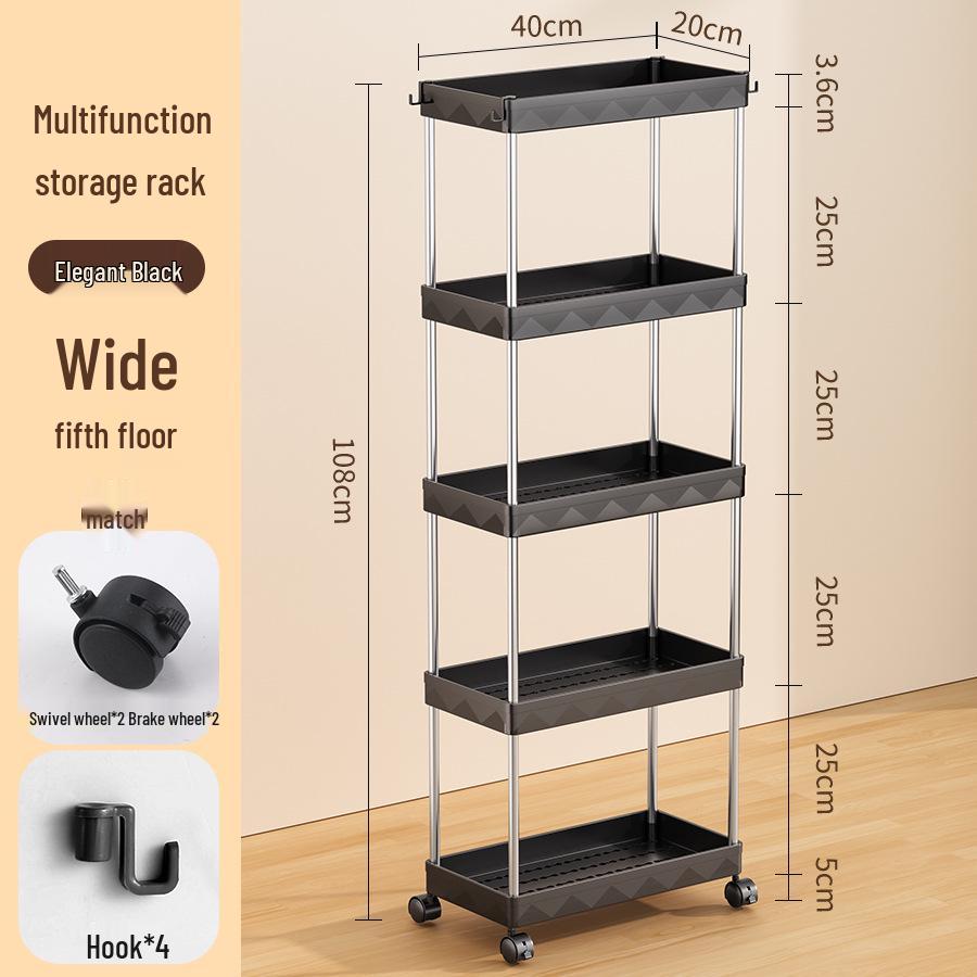 Compact Multi-Layer Mobile Storage Rack for Kitchen, Bathroom, Living Room, Bedroom - Floor-Standing, Narrow Design Trolley Shelf.