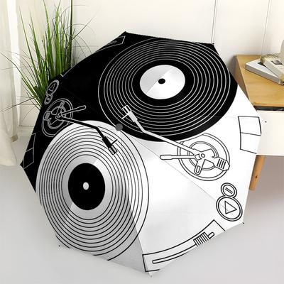 1pc Yin Yang Vinyl Record Turntable Automatic Opening Folding Umbrella - Portable 3-Fold Design with 8-Bone Iron Frame, Outdoor for Fans, Travelers, D