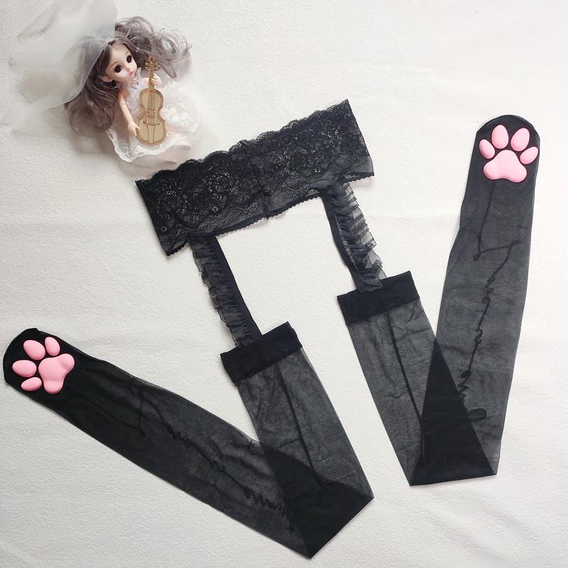 3D Cat Paw Silicone Thigh-High Socks - Cute Anime Lolita JK Style