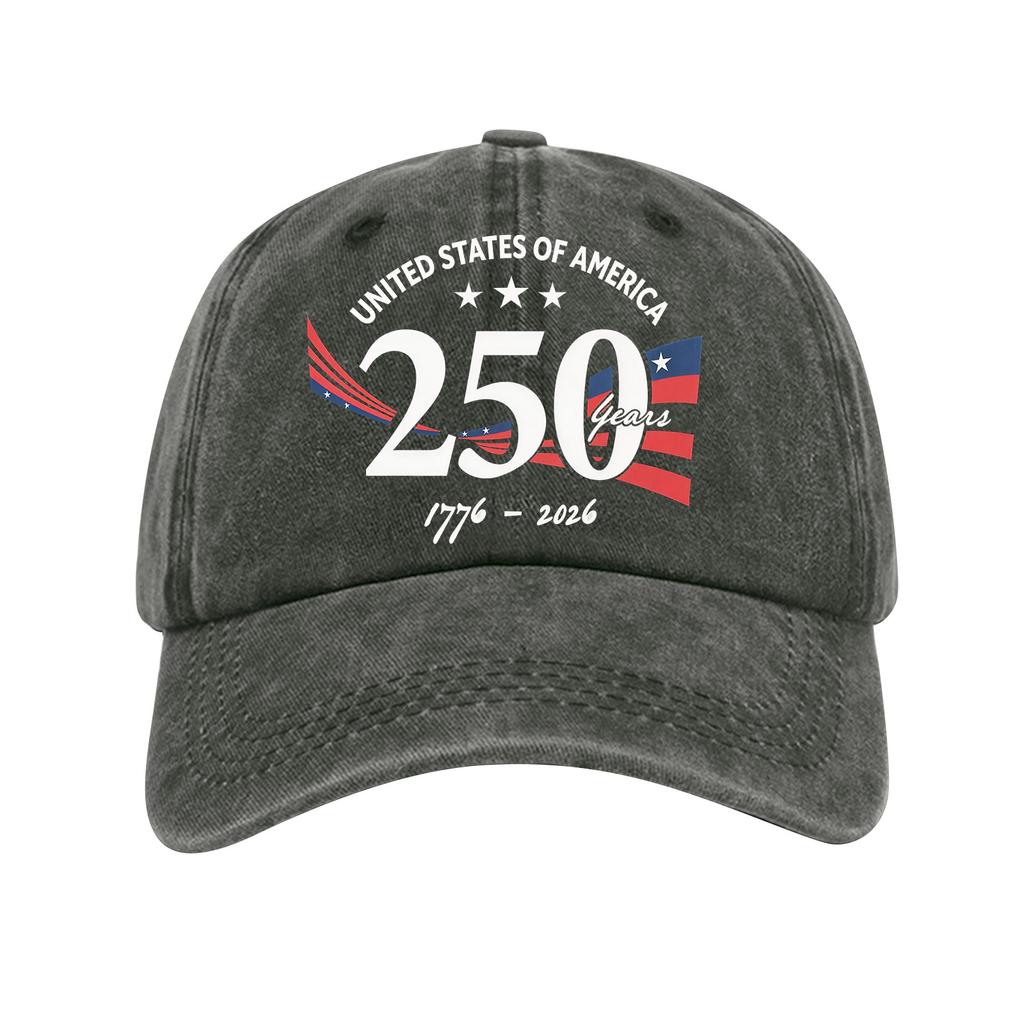 United States of America 250 Years Anniversary Adjustable Baseball Cap 1776 to 2026 Embroidered Cotton Hat Unstructured Dad Cap