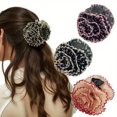Boho Materiał Plisowany Kwiatowy Duży Klips do Włosów dla Kobiet Dziewcząt Vintage Akcesoria do Stylizacji Włosów Szczęka Kraba Spinka Nowy