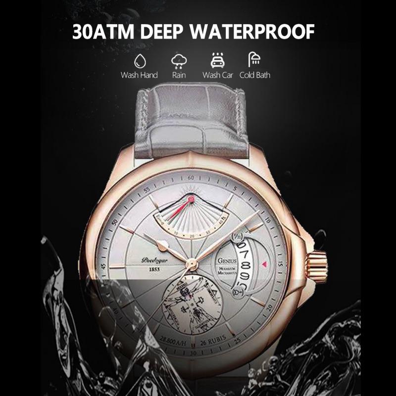 POEDAGAR Men Watch Fashion Top Luxury Sport Wristwatch Waterproof Luminous Leather Date Quartz Man Watches + Box