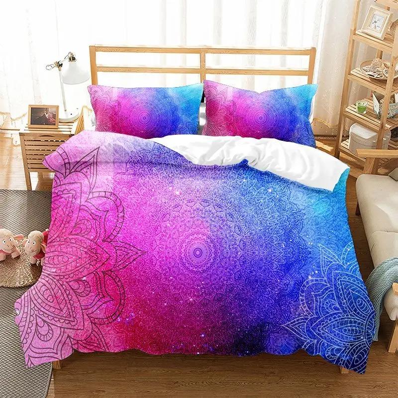Comforter 3D Print Boho Mandala King Queen Chic Colorful Rustic Mandala Galaxy Polyester Bedding Set For Girls Women