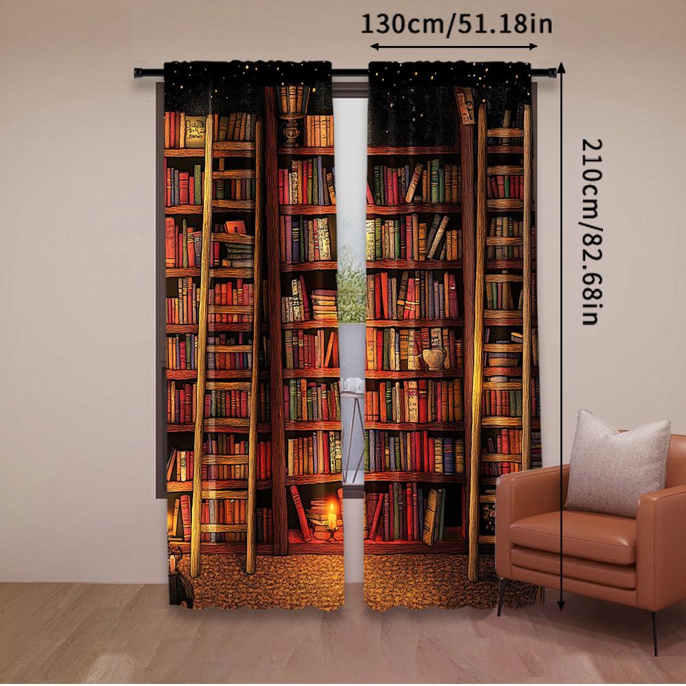 2 tende per libreria, stile vintage, con stampa di libri, per la decorazione della stanza, tende per finestre per soggiorno e camera da letto.