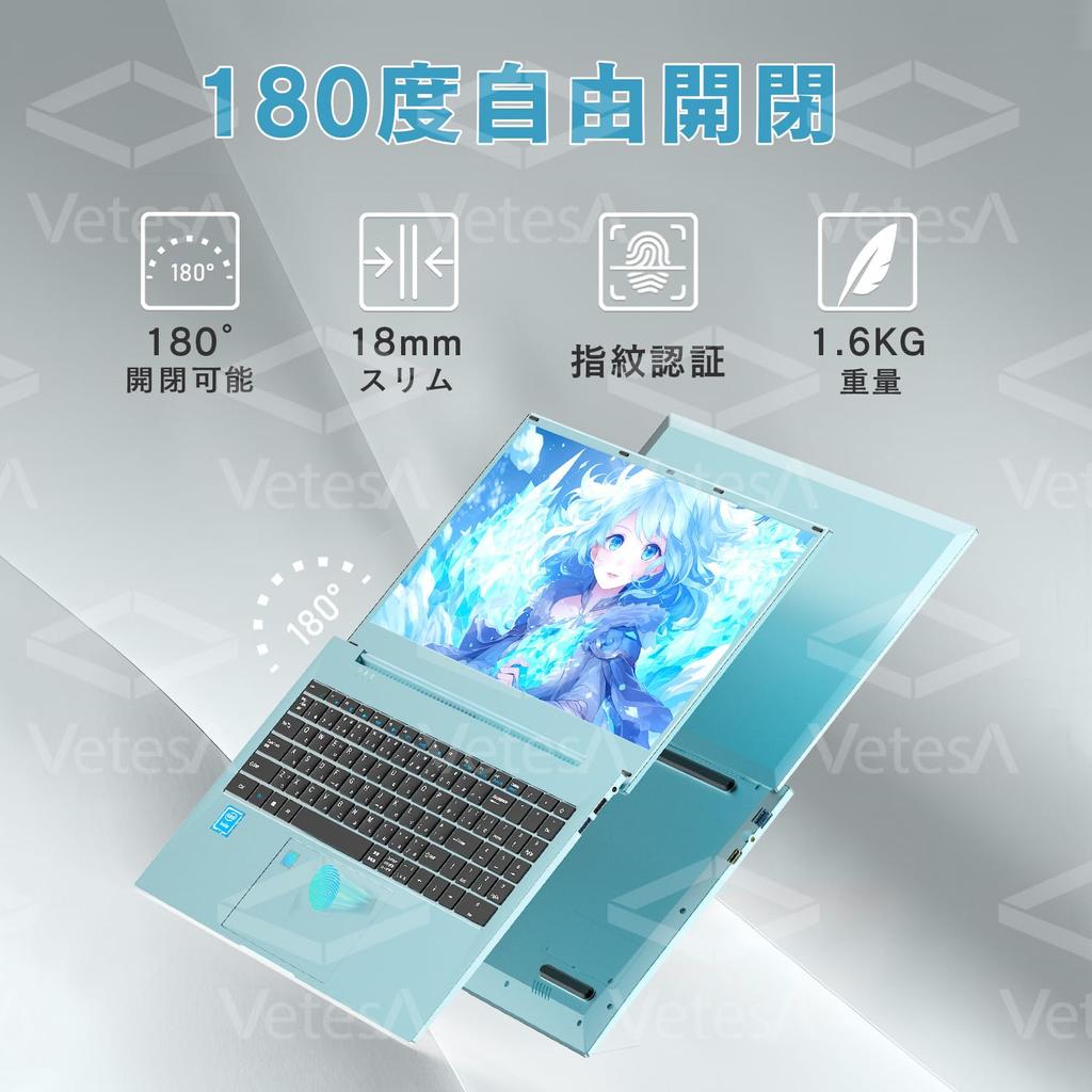 VETESA N95 12th Generation Laptop with Japanese 1TB 16GB Office Windows 11 Full HD 1080P Fingerprint Numeric and Mouse Included 15.6-inch Keyboard,