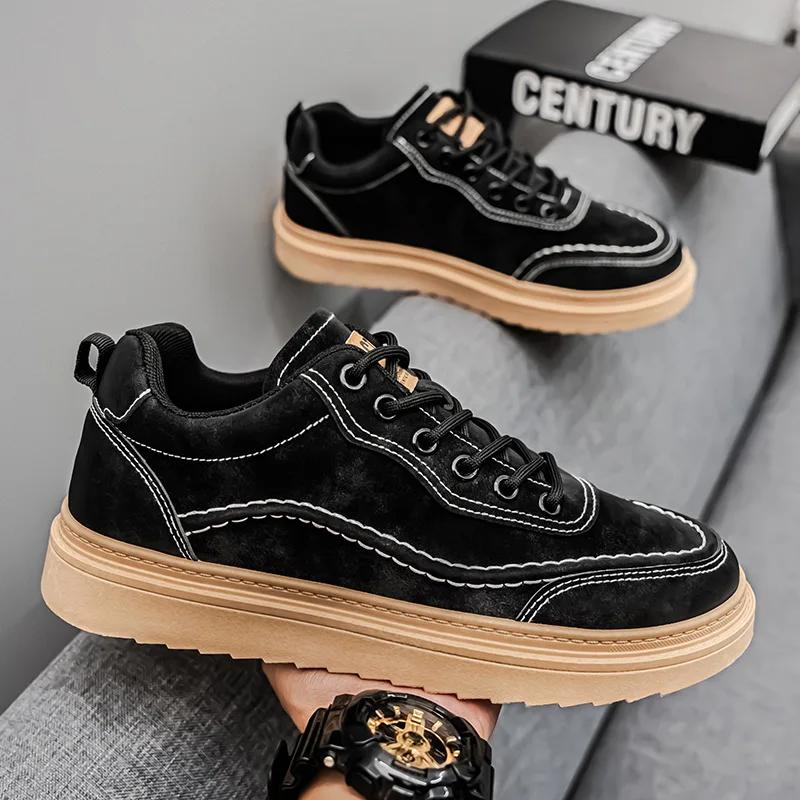 Spring Men Leather Casual Shoes Trendy Platform Sneakers High-quality Outdoors Walk Yellow Men Shoes  Hombre