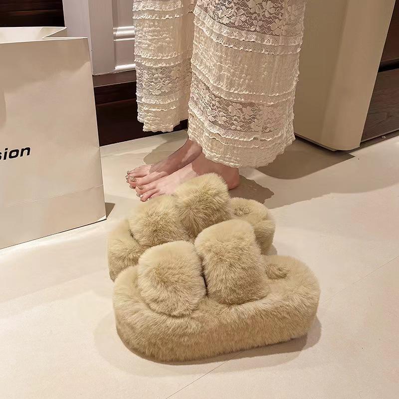 Mao Mao slippers women's new high-end outdoor wear versatile autumn and winter one-word thick-bottomed cotton slippers