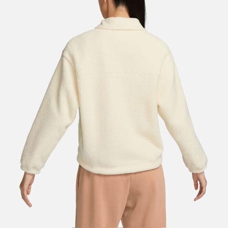 Nike Solid Color Logo Single-Breasted Casual Jacket Women Jackets Beige FB8708-113