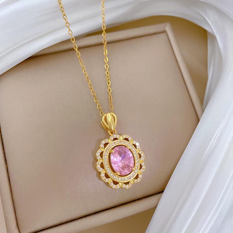 Empty Egg-Shaped Heavy Industry Full Diamond Light Luxury Temperament Gorgeous Full Diamond Necklace Female Versatile Collarbone Chain Titanium Steel