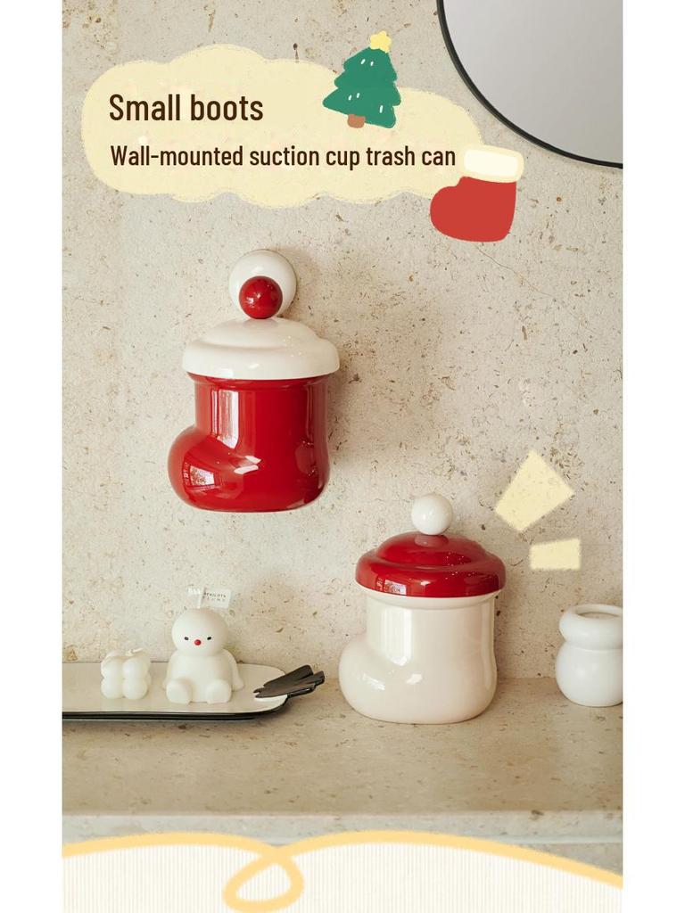 Cute Christmas Wall-Mounted Trash Can with Lid - Large Desktop Storage Bucket