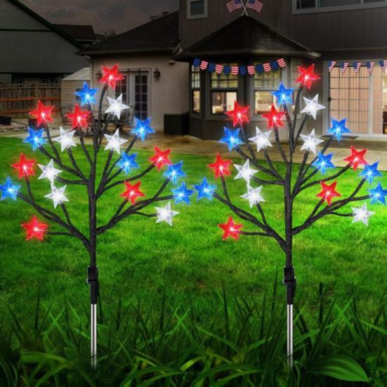 Outdoor Solar Lights 4th of July Decorations Lights 5 Star Trees with 8 Lighting Modes Waterproof Garden Lights for Independence Day