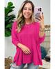Azura Exchange Rose Red Textured Center Seam Long Sleeve Split Top