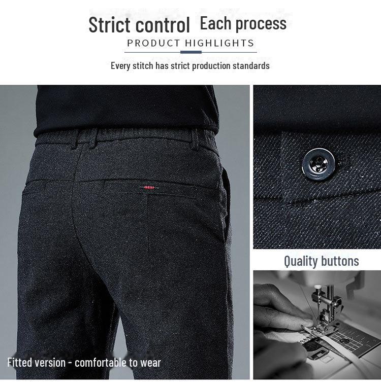 Pánské zimní silné teplé strečové ležérní kalhoty - plyšové, rovné, volného střihu, módní kalhoty