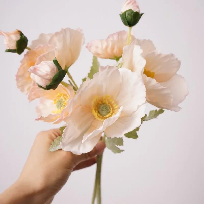 15Pcs Artificial Moisturizing Poppy Real Touch Flowers Bridal Bouquet Wedding Decor Fake Flowers Poppies Party Home Decoration