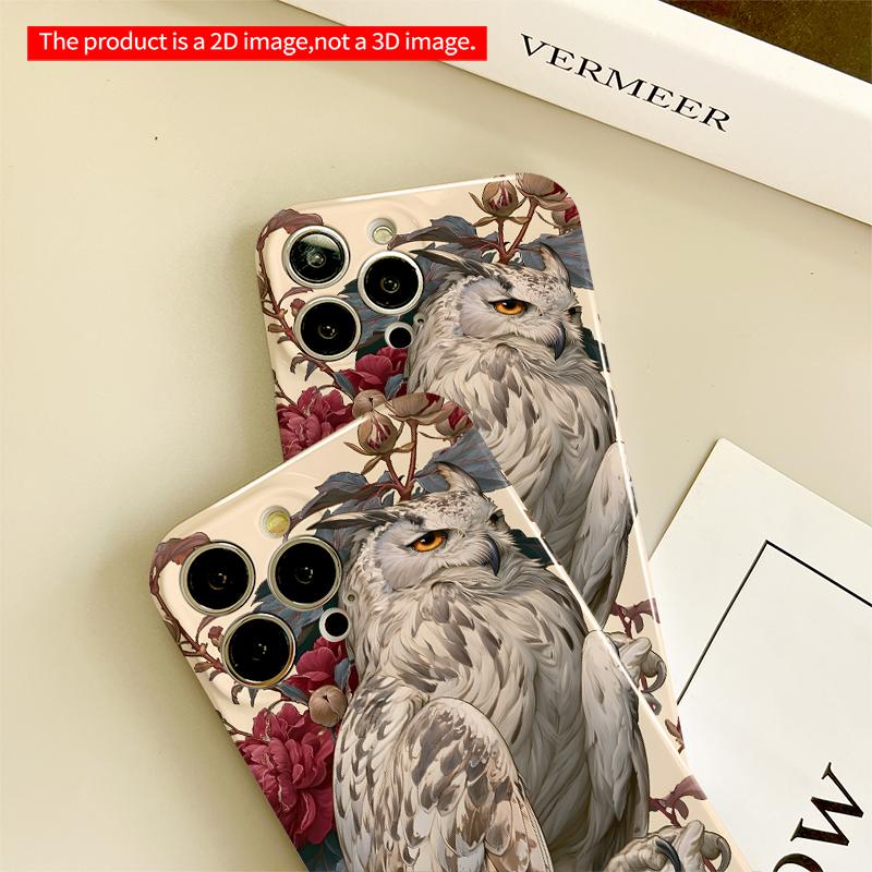 2DFlat Owl with Roses and Skull All inclusive film hard iPhone case, compatible with iPhone 18 Pro Max 17 16 15 14 13 12 11