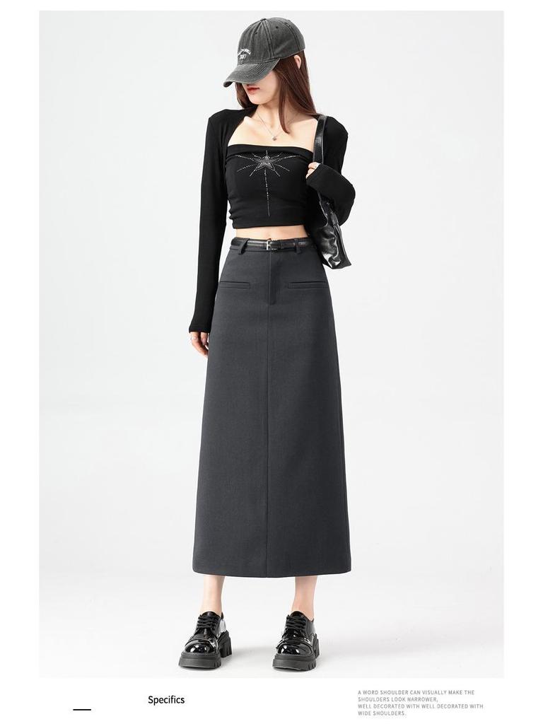 Gray High-End Slimming Skirt for Women - Spring 2026 Arrival, Versatile Temperament, Slit, Hip-Hugging, Mid-Length Skirt