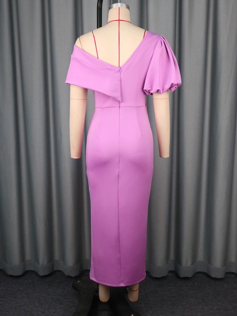 AOMEI Dark Red Formal Dresses Evening Gown Elegant Women Cold Shoulder V Neck Puff Sleeve Slit Irregular Long Vestidos Classy Celebrate Outfit