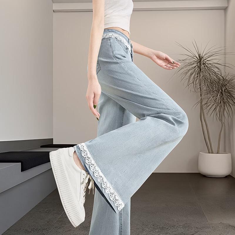 Jeans a zampa con bordi in pizzo da donna Shechi