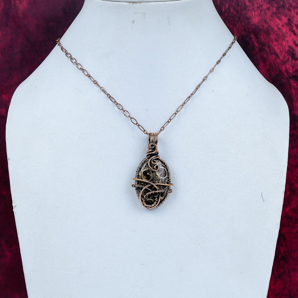 Turritella Agate Gemstone Pendant Copper Wire Wrapped Jewelry Handmade Pendant