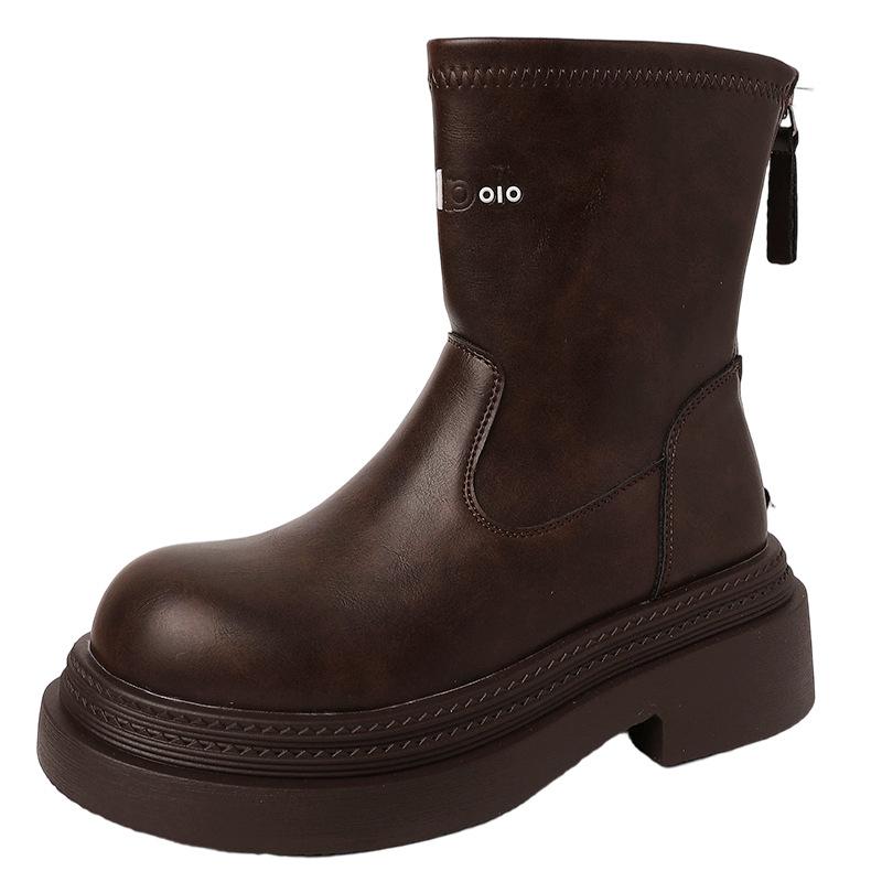 Simple letter thick heel boots women's autumn and winter fashion retro style thick-soled leather boots tall knight boots long boots