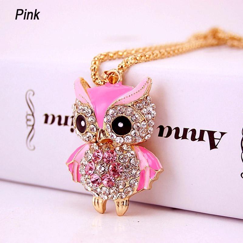 Luxurious Crystal Pendant Long Necklace Featuring Vintage Punk Style Rhinestone Owl