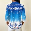 Women's Casual Christmas Print Button-Front 3/4 Sleeve Collared Blouse Top for Holiday Party