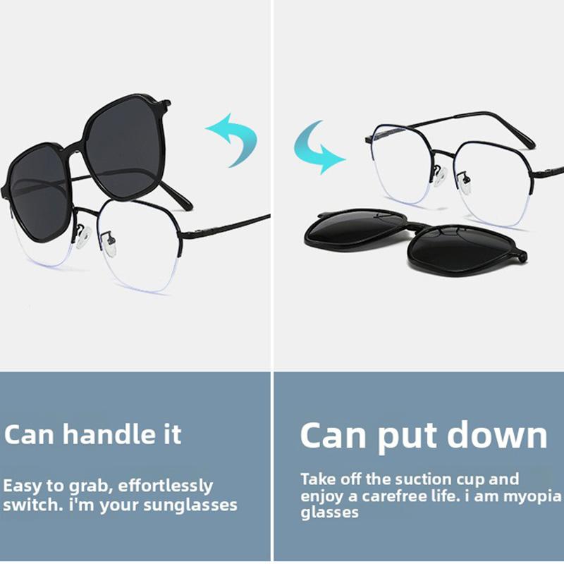 Myopia Prescription Multifunctional Glasses Polarized Magnetic Attraction Clips Magnetic Sunglasse Big Half-Metal Frame